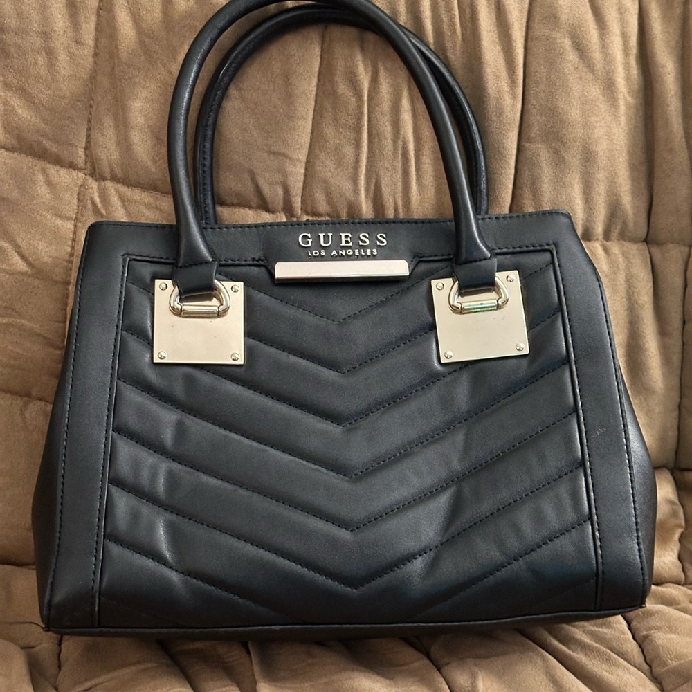 Guess Black Chevron Quilted Satchel